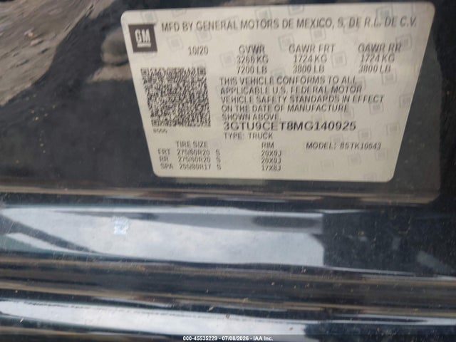 2021 Gmc Sierra 1500 4wd  Short Box Elevation მანქანა იყიდება აუქციონზე, vin: 3GTU9CET8MG140925, აუქციონის ნომერი: 45535229