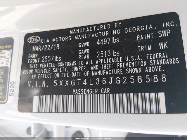KIA Optima Lx 2018 5XXGT4L36JG258588 Image 9