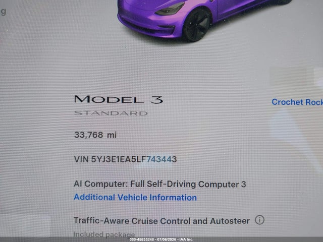 Продажа на аукционе авто 2020 Tesla Model 3 Standard Range Plus Rear-wheel Drive/standard Range Rear-wheel Drive, vin: 5YJ3E1EA5LF743443, номер лота: 45535248