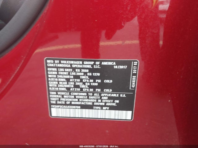 Продажа на аукционе авто 2018 Volkswagen Atlas 2.0t S, vin: 1V2AP2CA2JC536706, номер лота: 45535260