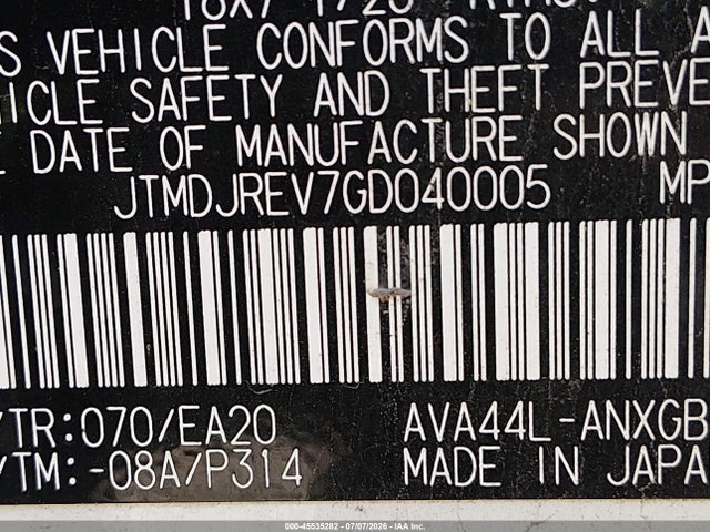 JTMDJREV7GD040005 Toyota Rav4 Hybrid Limited