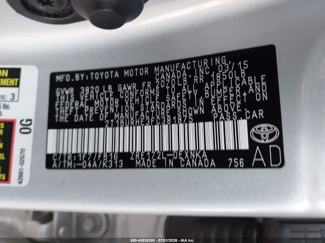 2T1BURHE3FC381875 Toyota COROLLA LE