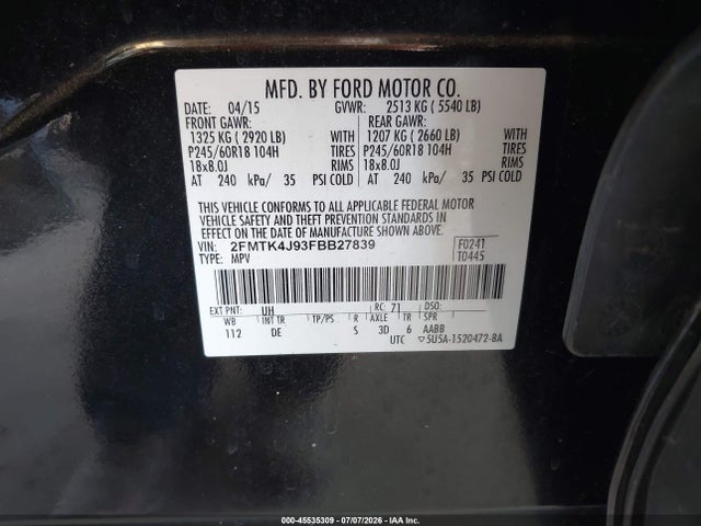 2FMTK4J93FBB27839 Ford EDGE SEL