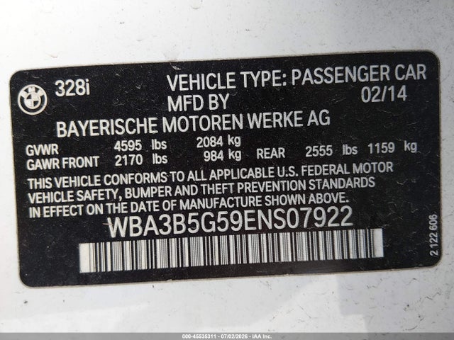 Продаж на аукціоні авто 2014 Bmw 328i Xdrive, vin: WBA3B5G59ENS07922, номер лоту: 45535311