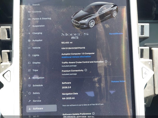 45535319 :رقم المزاد ، 5YJSA1H12EFP54115 vin ، 2014 Tesla Model S P85 مزاد بيع