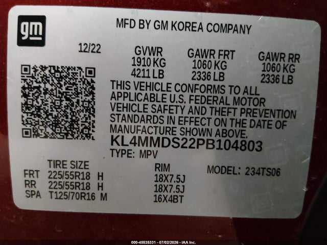 Aukcja sprzedaży 2023 Buick Encore Gx Select Fwd, vin: KL4MMDS22PB104803, numer aukcji: 45535331
