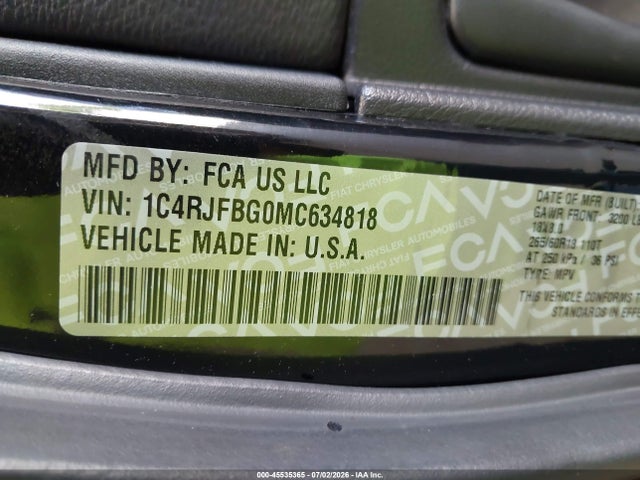 45535365 :رقم المزاد ، 1C4RJFBG0MC634818 vin ، 2021 Jeep Grand Cherokee Limited 4x4 مزاد بيع