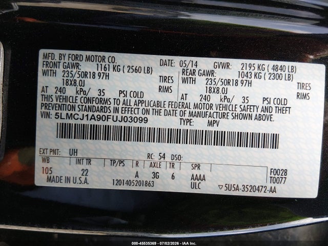 5LMCJ1A90FUJ03099 Lincoln MKC