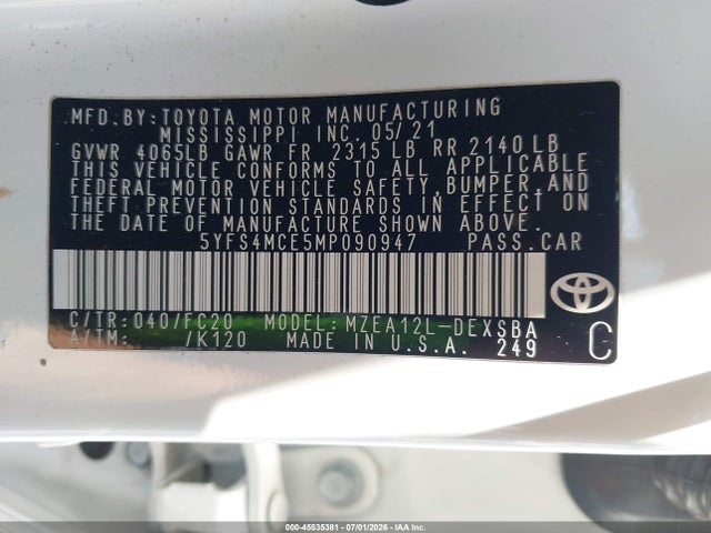 Toyota Corolla Se Nightshade Edition 2021 5YFS4MCE5MP090947 Image 9
