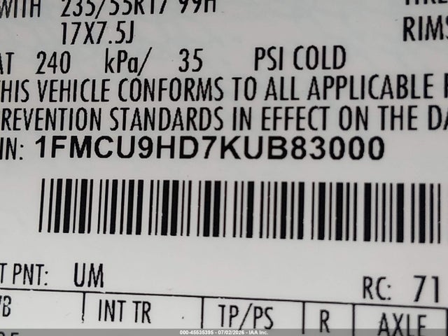 Ford ESCAPE SEL 2019 1FMCU9HD7KUB83000 Image 9