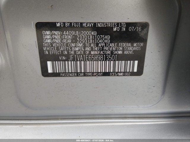 2017 Subaru Wrx Premium მანქანა იყიდება აუქციონზე, vin: JF1VA1E65H9813501, აუქციონის ნომერი: 45535431