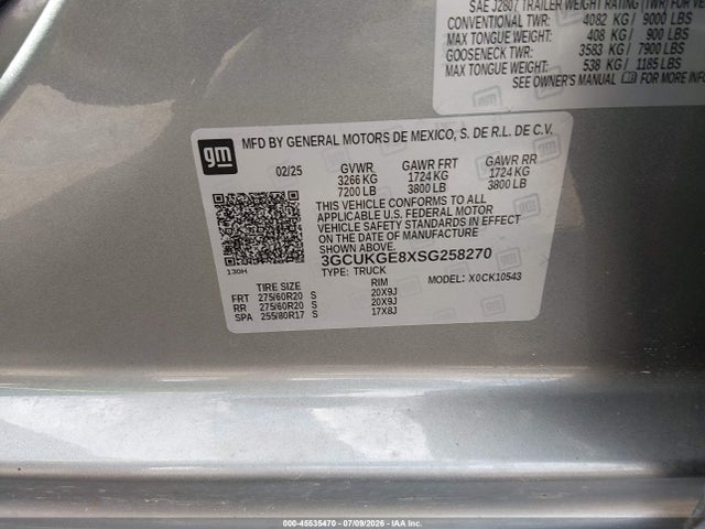 Продажа на аукционе авто 2025 Chevrolet Silverado 1500, vin: 3GCUKGE8XSG258270, номер лота: 45535470