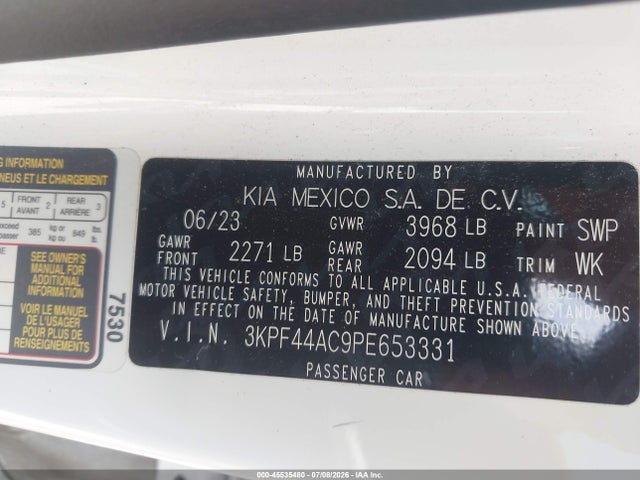 Продаж на аукціоні авто 2023 Kia Forte Gt, vin: 3KPF44AC9PE653331, номер лоту: 45535480
