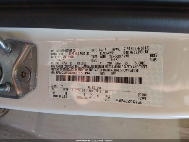 1FMCU9GD9HUE50194 Ford ESCAPE SE