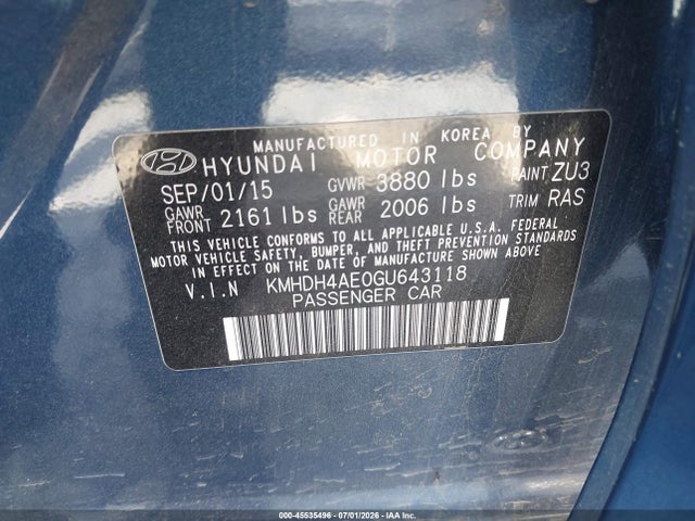 KMHDH4AE0GU643118 Hyundai ELANTRA SE