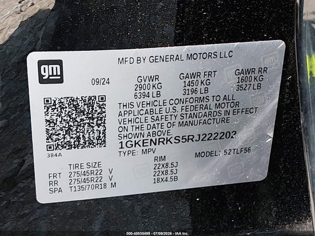 45535499 :رقم المزاد ، 1GKENRKS5RJ222202 vin ، 2024 Gmc Acadia Awd Denali مزاد بيع