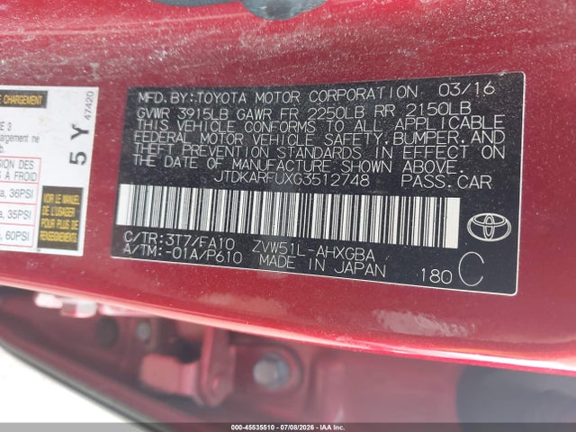 Toyota Prius Three 2016 JTDKARFUXG3512748 Image 9