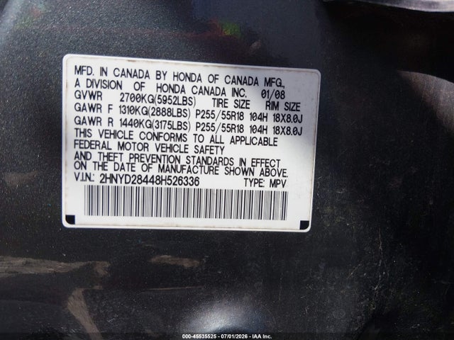 Aukcja sprzedaży 2008 Acura Mdx Technology Package, vin: 2HNYD28448H526336, numer aukcji: 45535525