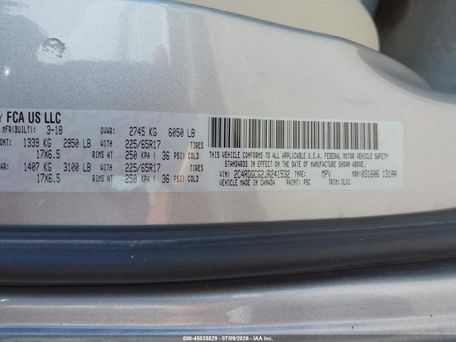 Dodge Grand Caravan Sxt 2018 2C4RDGCG2JR241532 Image 9