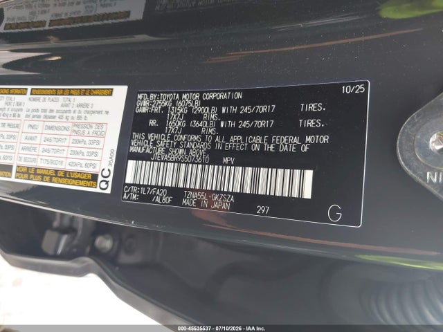 Aukcja sprzedaży 2025 Toyota 4runner Sr5, vin: JTEVA5BR9S5073610, numer aukcji: 45535537