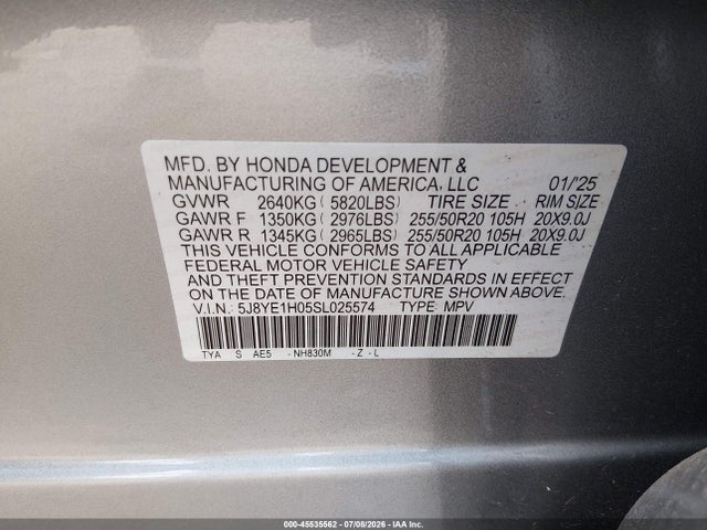 Aukcja sprzedaży 2025 Acura Mdx A-spec, vin: 5J8YE1H05SL025574, numer aukcji: 45535562
