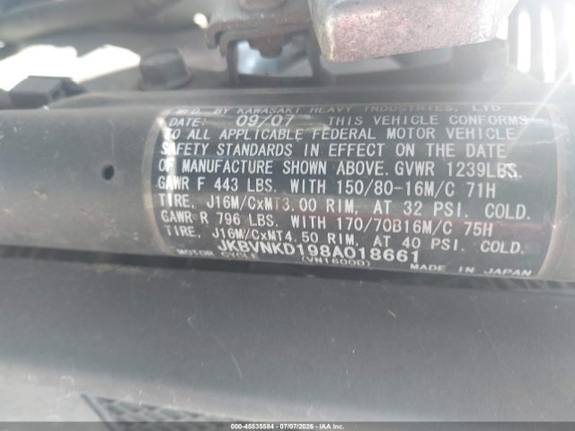 Aukcja sprzedaży 2008 Kawasaki Vn1600 D, vin: JKBVNKD198A018661, numer aukcji: 45535584