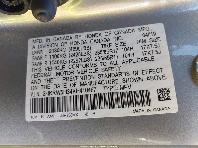 Honda CR-V LX 2019 2HKRW5H34KH410467 Image 9