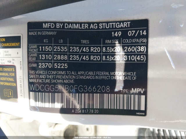 WDCGG5HB0FG366208 Mercedes-Benz GLK 350