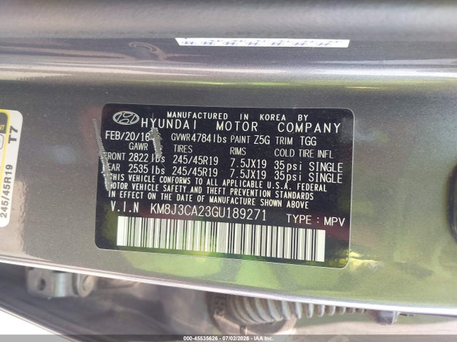 Продажа на аукционе авто 2016 Hyundai Tucson Sport, vin: KM8J3CA23GU189271, номер лота: 45535626