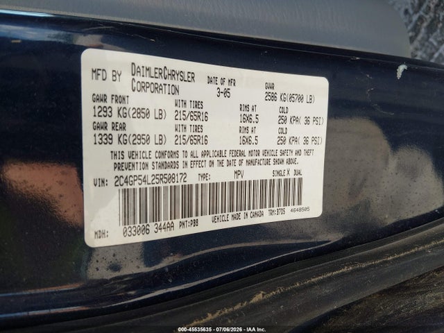 Aukcja sprzedaży 2005 Chrysler Town & Country Touring, vin: 2C4GP54L25R508172, numer aukcji: 45535635