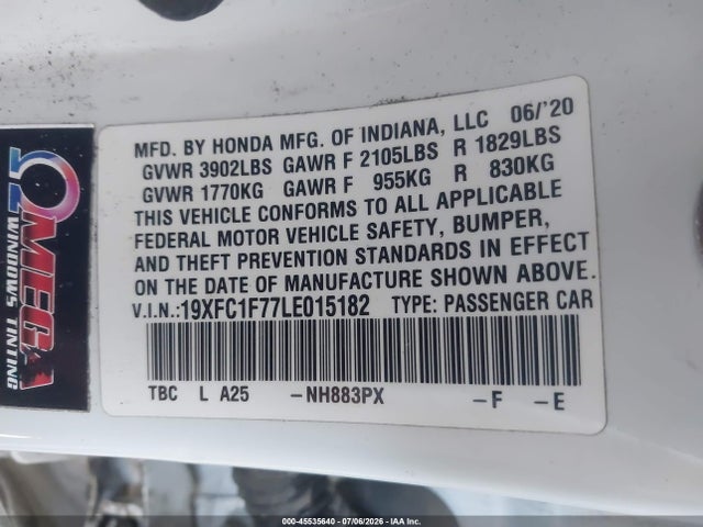 Honda Civic Ex-l 2020 19XFC1F77LE015182 Image 9