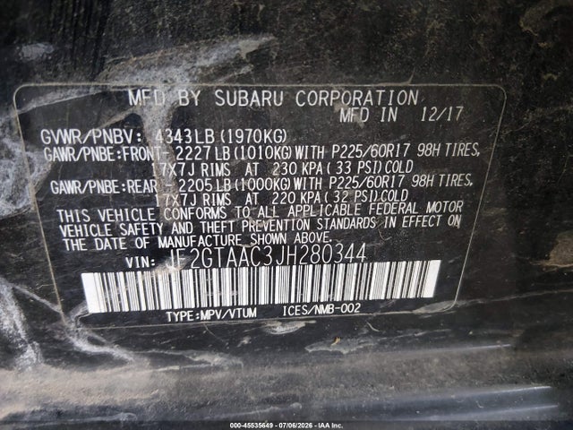 Subaru Crosstrek 2.0i 2018 JF2GTAAC3JH280344 Image 9