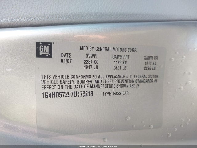 Aukcja sprzedaży 2007 Buick Lucerne Cxl, vin: 1G4HD57297U173218, numer aukcji: 45535654