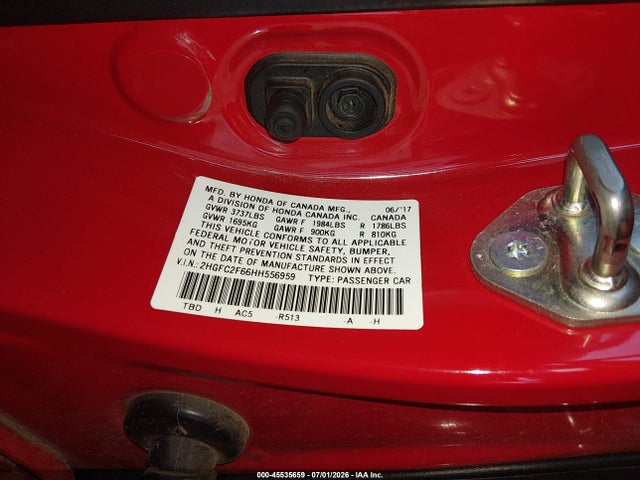 Honda Civic Lx 2017 2HGFC2F66HH556959 Image 9