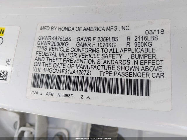 1HGCV1F31JA128721 Honda Accord Sport