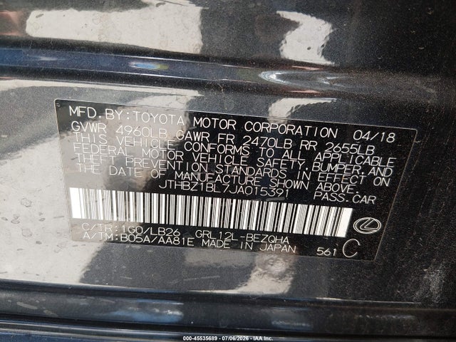JTHBZ1BL7JA015391 Lexus Gs 350 F Sport