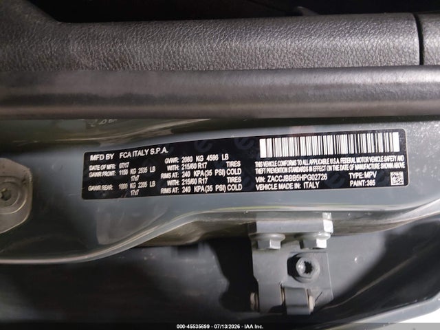 Auction sale of the 2017 Jeep Renegade Latitude, vin: ZACCJBBB5HPG02726, lot number: 45535699