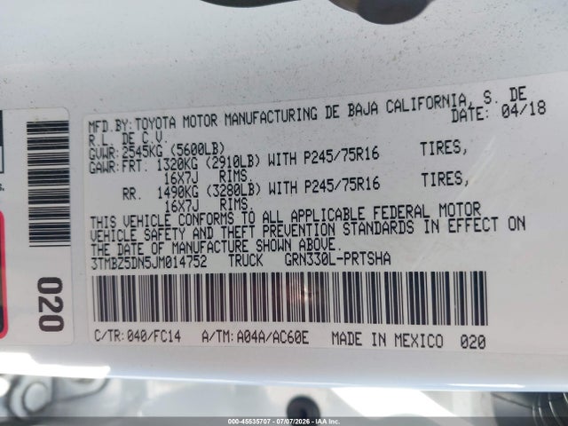 Toyota Tacoma Sr5 2018 3TMBZ5DN5JM014752 Image 9
