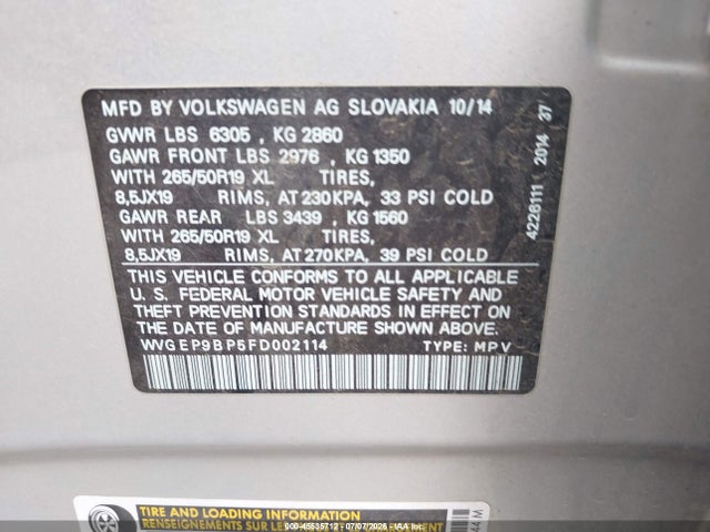 Aukcja sprzedaży 2015 Volkswagen Touareg Tdi Lux, vin: WVGEP9BP5FD002114, numer aukcji: 45535712