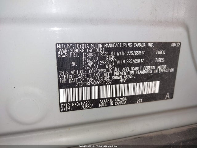 2T3P1RFV0NW301082 Toyota Rav4 Xle