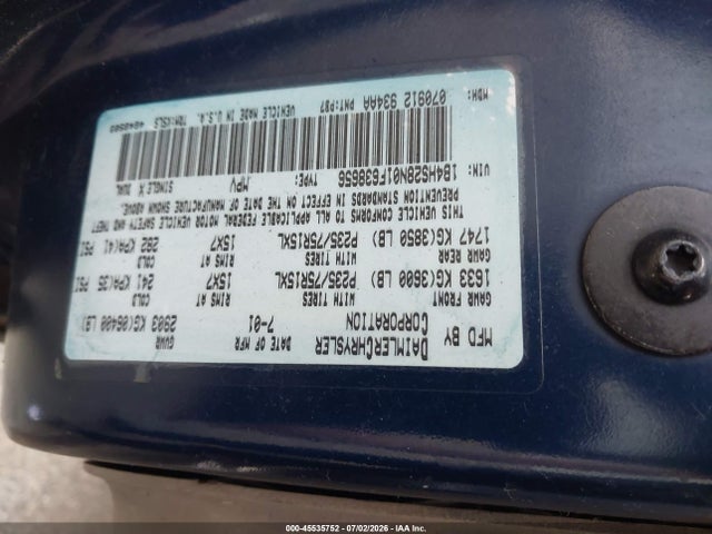 45535752 :رقم المزاد ، 1B4HS28N01F638656 vin ، 2001 Dodge Durango مزاد بيع