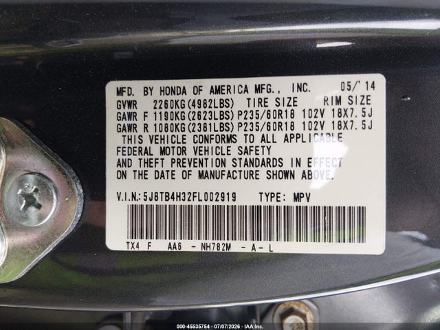 2015 Acura Rdx მანქანა იყიდება აუქციონზე, vin: 5J8TB4H32FL002919, აუქციონის ნომერი: 45535754