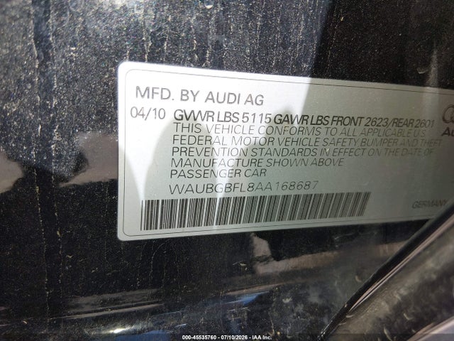 Aukcja sprzedaży 2010 Audi S4 3.0 Premium Plus, vin: WAUBGBFL8AA168687, numer aukcji: 45535760