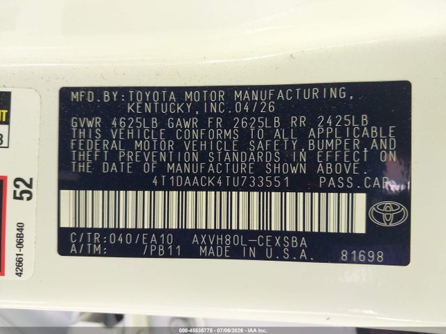 Toyota CAMRY SE 2026 4T1DAACK4TU733551 Image 9