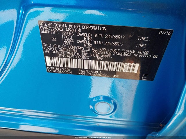 JTMRJREV1GD058537 Toyota Rav4 Hybrid Xle