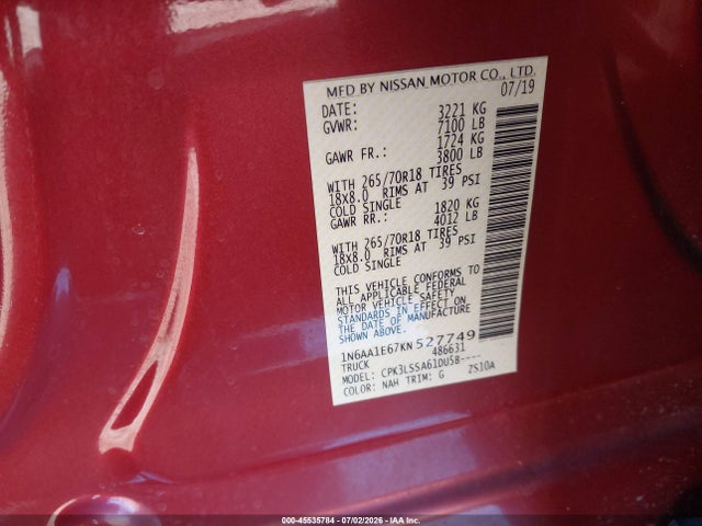 Nissan TITAN SV 2019 1N6AA1E67KN527749 Image 9