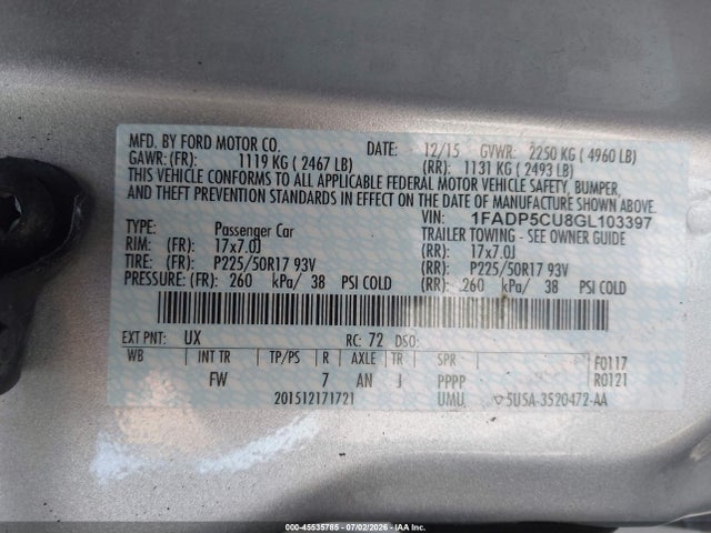 Ford C-max Energi Sel 2016 1FADP5CU8GL103397 Image 9