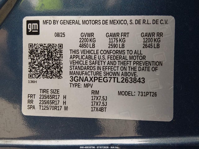 3GNAXPEG7TL263843 Chevrolet Equinox Awd Lt