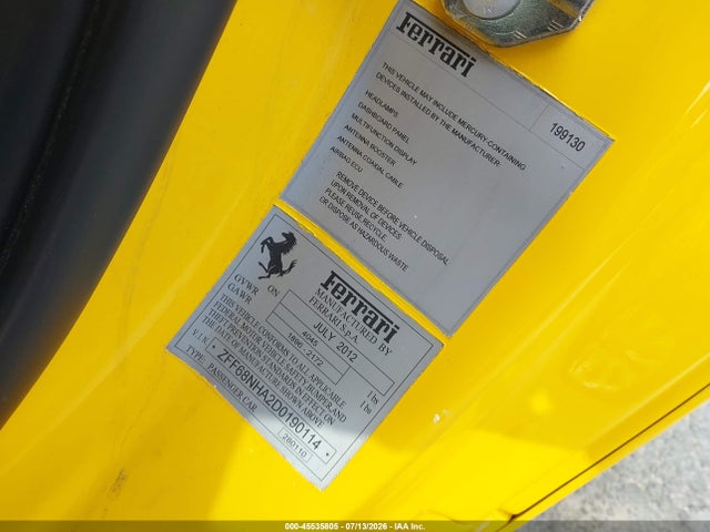 Aukcja sprzedaży 2013 Ferrari 458 Spider, vin: ZFF68NHA2D0190114, numer aukcji: 45535805