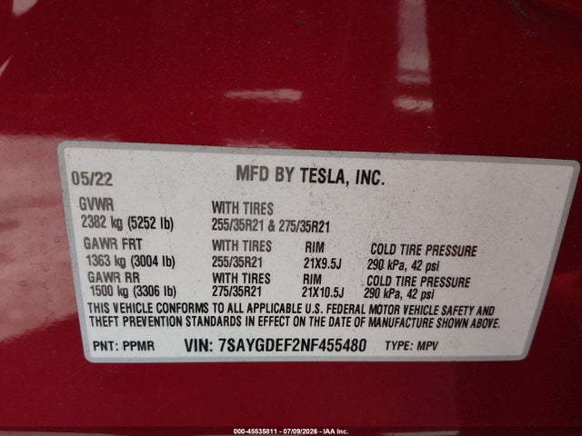 Продажа на аукционе авто 2022 Tesla Model Y Performance Dual Motor All-wheel Drive, vin: 7SAYGDEF2NF455480, номер лота: 45535811